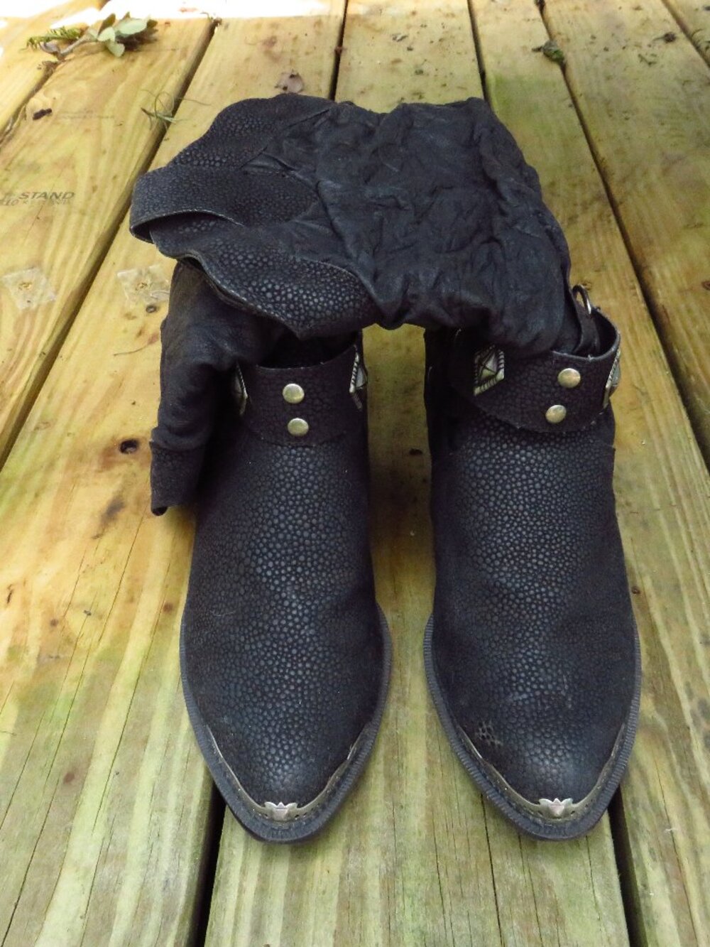 THK Leather Collection Slouch Boots 8 1/2 with metal accents